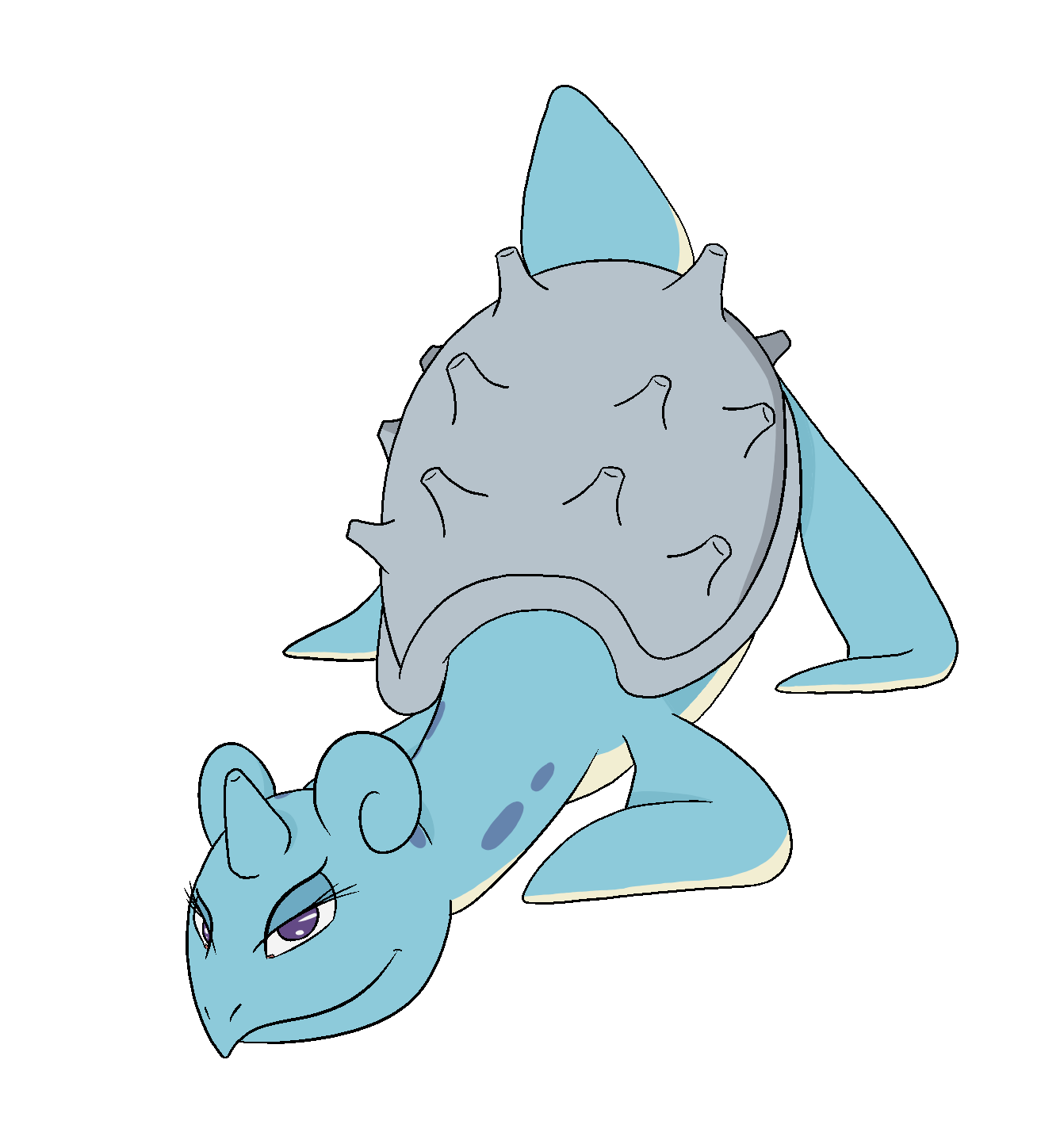 alpha_channel blue_body blue_skin colored_pupils female feral happy_harvey hi_res jack-o'_pose lapras looking_at_viewer nintendo phone_drawing pok&eacute;mon pok&eacute;mon_(species) pose purple_eyes shell simple_background solo stretching transparent_background video_games