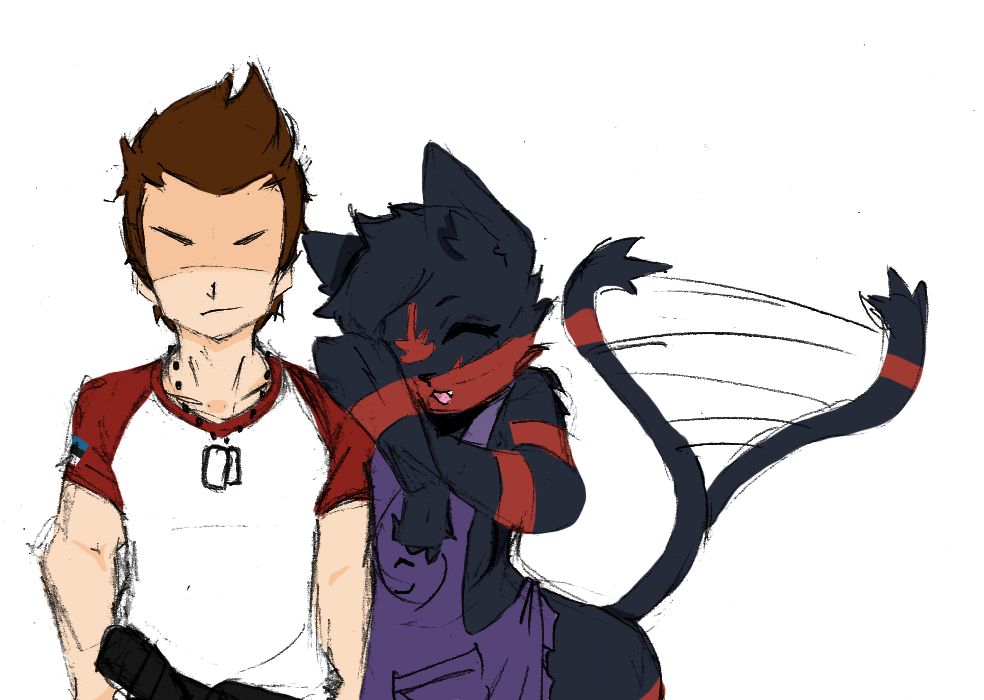 anthro apron brown_hair clothing eyes_closed faceless_character faceless_human faceless_male female greedmaster-h hair happy human human_on_anthro interspecies litten male mammal nintendo pok&eacute;mon pok&eacute;mon_(species) shirt tailwag topwear upper_body video_games