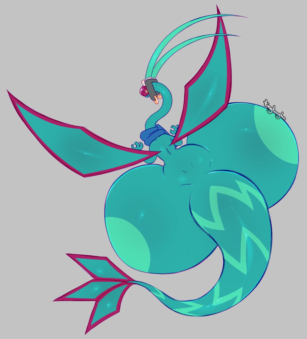 2020 anthro big_butt butt butt_focus digital_media_(artwork) dragon fan_character flygon green_body headgear hi_res huge_butt huge_hips huge_thighs hyper hyper_butt hyper_hips hyper_thighs len_(focus) male membrane_(anatomy) membranous_wings nintendo pok&eacute;mon pok&eacute;mon_(species) simple_background solo thick_thighs tingtongten video_games wide_hips wings