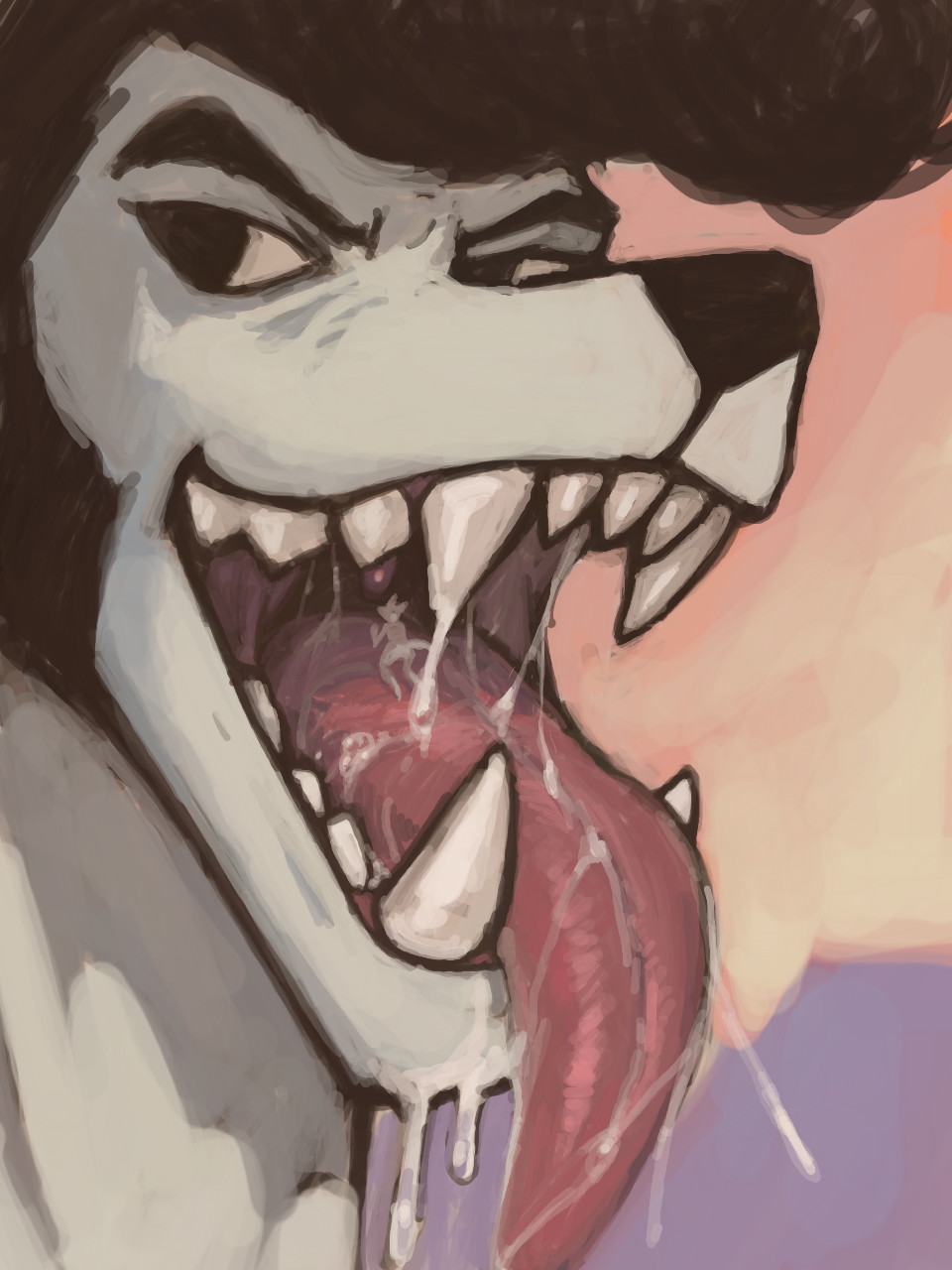 2021 3:4 anthro bodily_fluids digital_drawing_(artwork) digital_media_(artwork) fangs hi_res invalid_tag j_(oc) jojobiz looking_aside male mouth_shot open_mouth pompadour saliva saliva_on_tongue saliva_string simple_background solo tongue tongue_out vore widescreen
