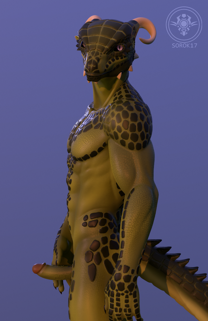 2021 3d_(artwork) anthro argonian bethesda_softworks derkeethus digital_media_(artwork) erection from_behind_(disambiguation) genitals green_body green_scales horn looking_back male nude penis scales scalie simple_background solo sorok17 the_elder_scrolls thigh_up video_games white_eyes