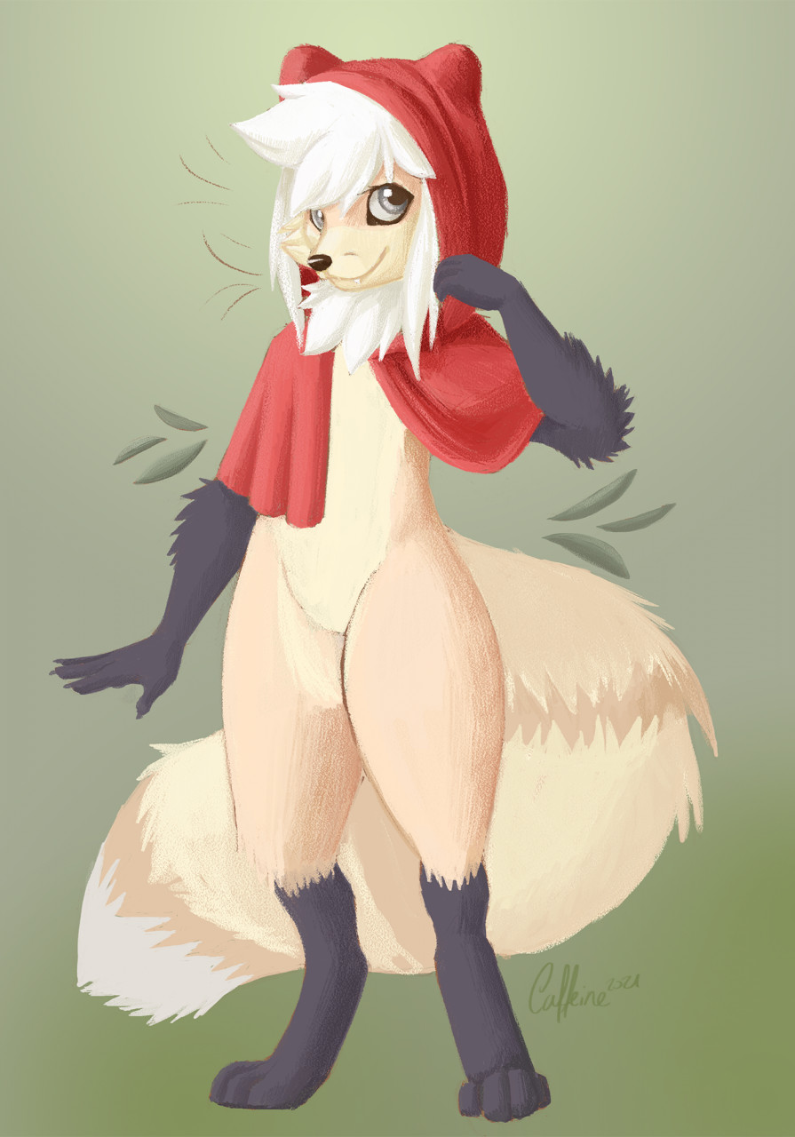 ailurid anthro black_body black_fur caffeine3 canid canine clothing female fluffy fluffy_tail fox fur hi_res hoodie hybrid mammal red_clothing red_hoodie red_panda red_topwear smile solo tan_body tan_fur topwear