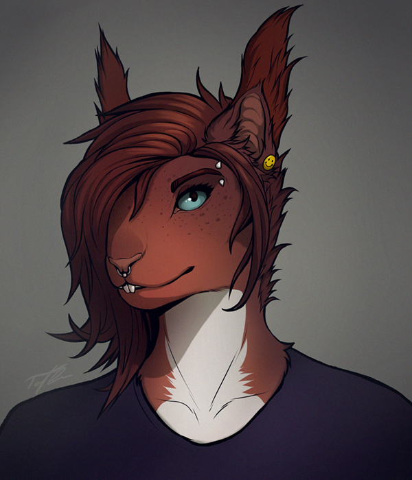 2019 ambiguous_gender anthro blue_eyes brown_body brown_fur brown_hair digital_media_(artwork) eyebrows eyelashes facial_piercing fur hair mammal nose_piercing nose_ring piercing rodent sciurid solo tenynnart