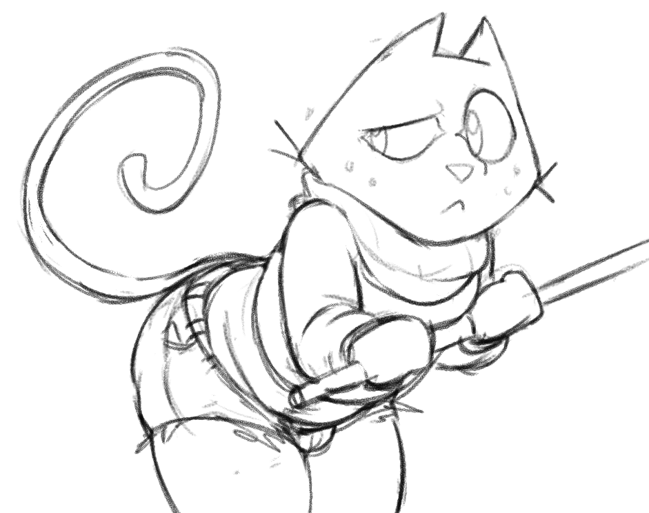 anthro big_butt bottomwear butt clothing confusion domestic_cat face_squish felid feline felis hotpants jitters_(hightail) male mammal monochrome overweight shorts sirkayenne slightly_chubby solo squish thick_thighs thigh_squish