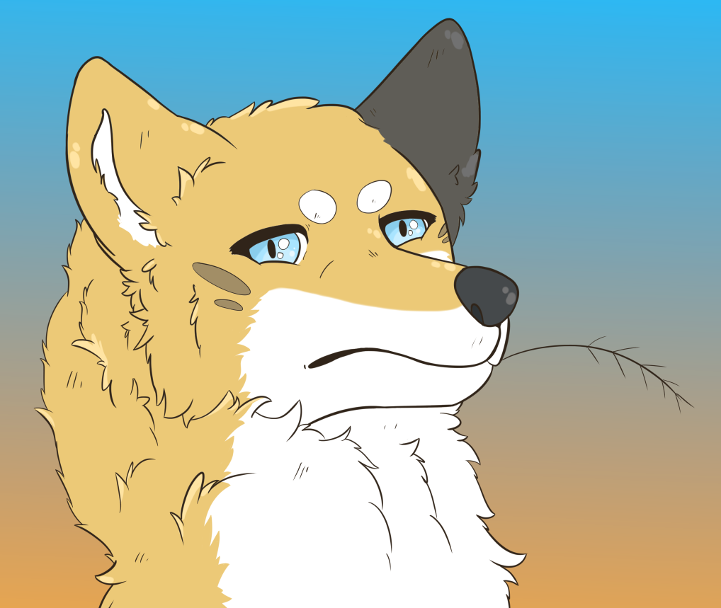 ambiguous_gender black_ear black_nose blue_eyes canid canine feral fox fur headshot mammal orange_body orange_fur parooty solo wheat white_body white_fur