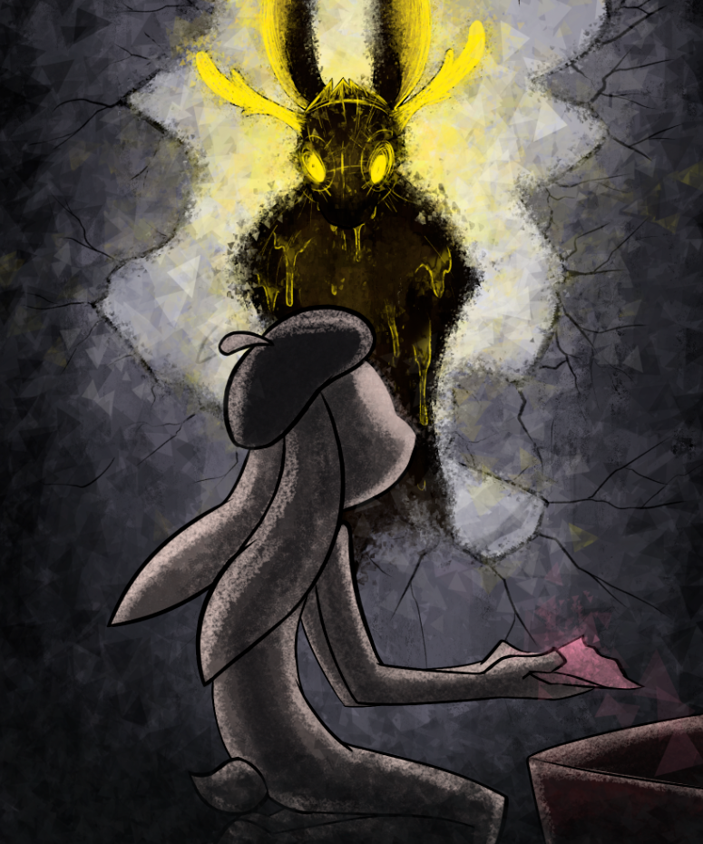 2021 5:6 anthro clothing cthulhu_mythos deity duo eldritch_horror female feral glowing glowing_eyes great_old_one_(h.p._lovecraft) h.p._lovecraft hastur_the_king_in_yellow_(h.p._lovecraft) hat headgear headwear interspecies lagomorph leporid lerose looking_away lovecraftian_(genre) male male/female mammal monster nude parsnip_(game) parsnip_bunner rabbit soulcentinel story_at_source