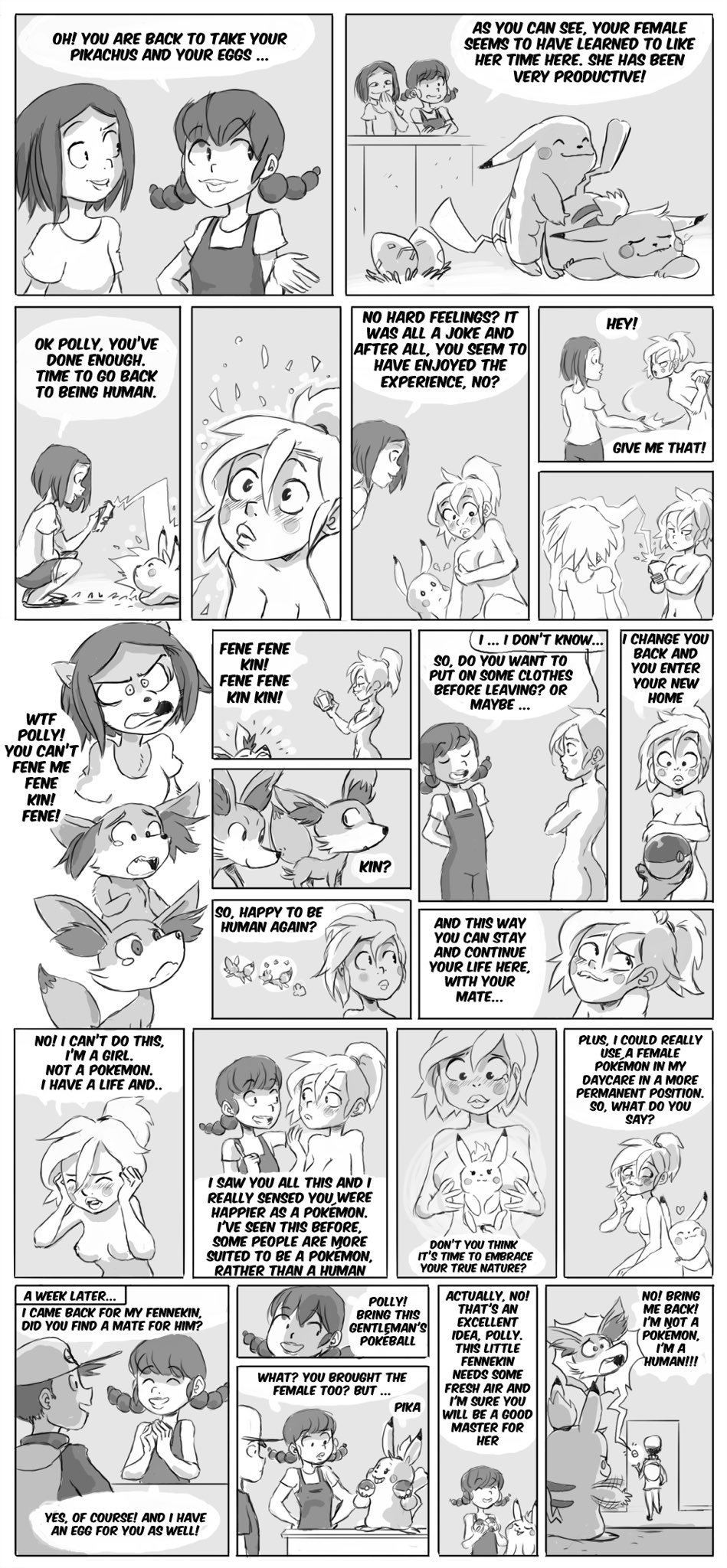 angry bodily_fluids chesshire comic dialogue duo egg english_text female fennekin feral forced forced_transformation hair hi_res human male male/female mammal monochrome nintendo nude pikachu pok&eacute;ball pok&eacute;mon pok&eacute;mon_(species) pok&eacute;mon_trainer ponytail revenge sex species_transformation speech_bubble tears text transformation twintails_(hairstyle) video_games