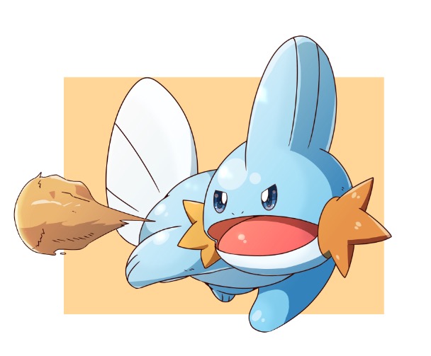 2018 ambiguous_gender blue_body feral fin mud mudkip nintendo open_mouth pok&eacute;mon pok&eacute;mon_(species) simple_background solo tatu_wani_(artist) tongue video_games