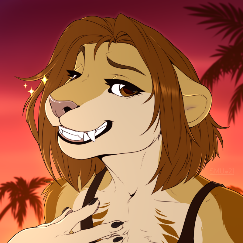 1:1 5_fingers anthro black_lips breasts brown_eyes brown_hair claws clothed clothing day detailed_background digital_media_(artwork) eyebrows eyelashes felid female fingers hair lion lips mammal oduvan773 outside pantherine sky smile smileeeeeee teeth