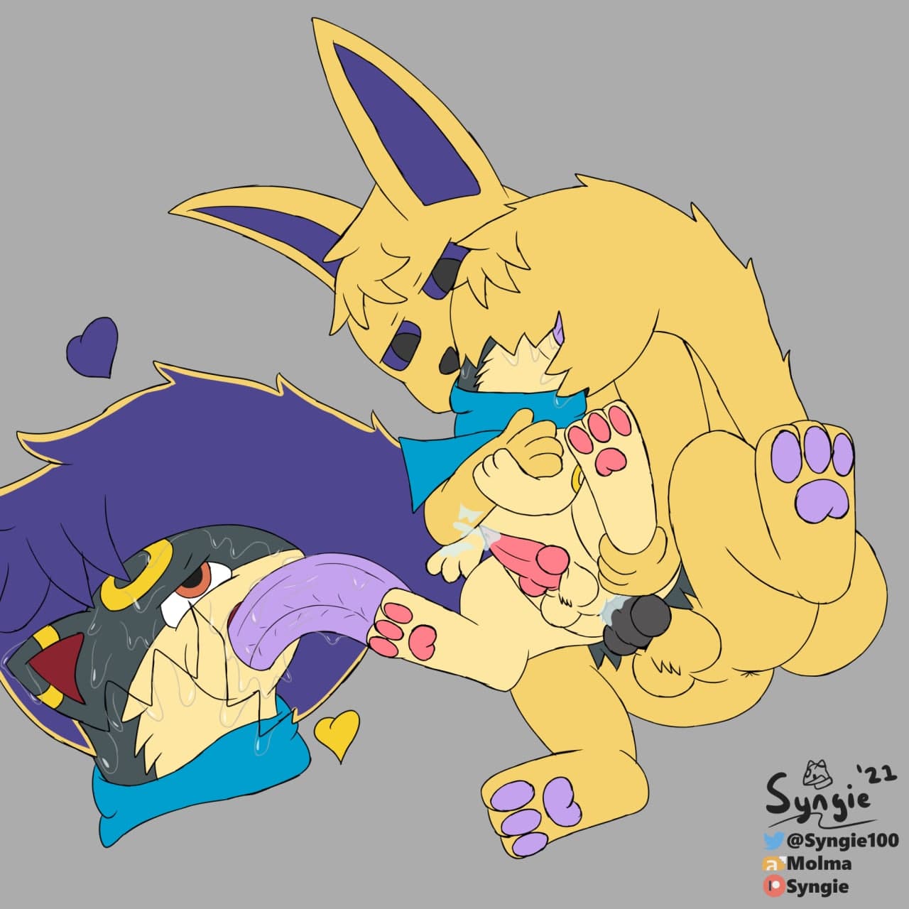 1:1 anthro bodily_fluids cum cum_in_ass cum_inside duo eeveelution feral genital_fluids hi_res jolteon male male/male male_pred male_prey molma_(artist) nintendo pok&eacute;mon pok&eacute;mon_(species) quilava synge tail_fetish tail_maw tail_play tail_vore video_games vore