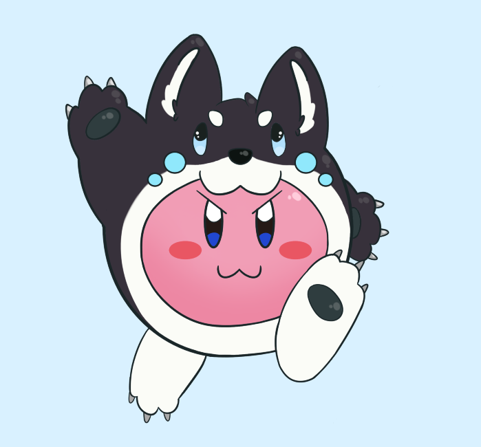 ambiguous_gender canid canine canis clothing costume cute_eyes cute_face domestic_dog fox kirby kirby_(series) mammal nintendo parooty pink_body skib solo video_games