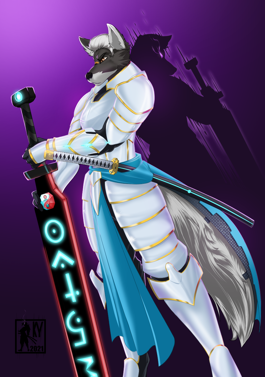 anthro armor canid canine canis claymore dungeons_and_dragons duo echo_knight ethan_striker_(hunterx90) ghost hair hasbro hi_res katana knight kynum magic magic_weapon male mammal melee_weapon mithril sigils spirit story story_in_description sword warrior weapon white_hair wizards_of_the_coast wolf