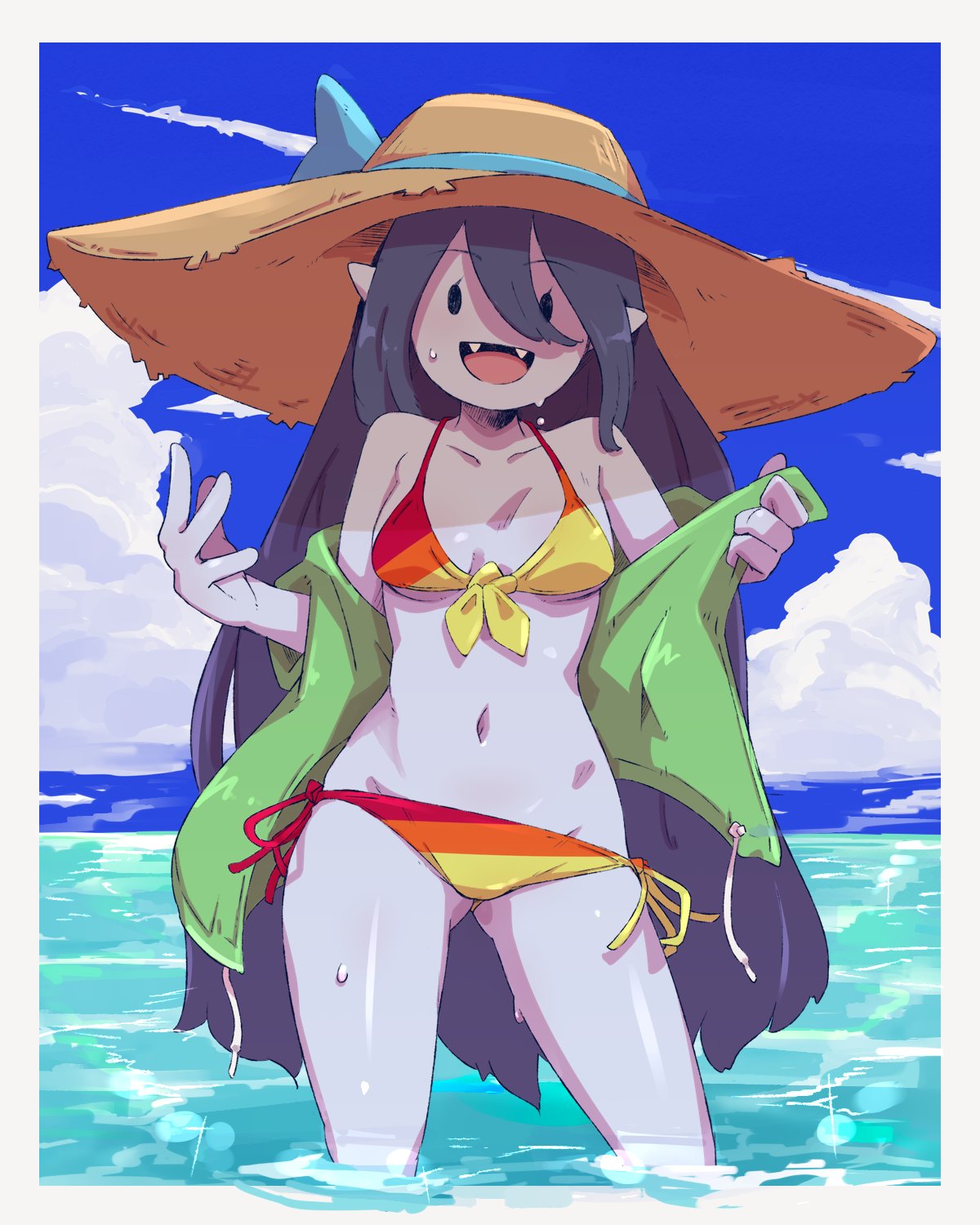 2021 4:5 adventure_time bikini breasts cartoon_network clothed clothing digital_media_(artwork) fangs female hi_res humanoid humanoid_pointy_ears marceline_abadeer not_furry outside partially_submerged roxy_prog shaded smile sun_hat swimwear vampire water wet