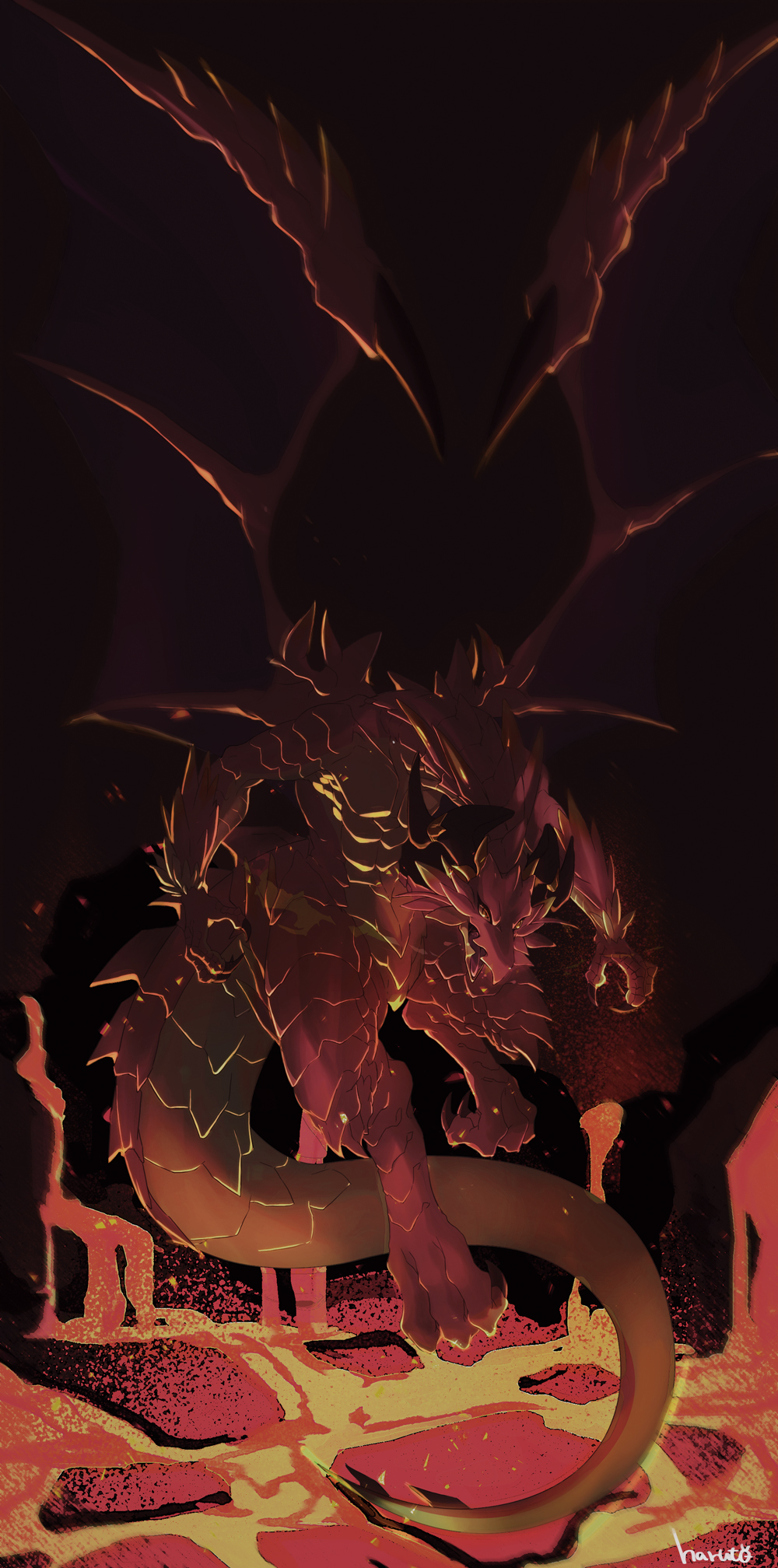 brunhilda_(dragalia_lost) claws cygames digital_media_(artwork) dragalia_lost dragon female feral flat_chested h_rt2 hi_res horn lava membrane_(anatomy) membranous_wings nintendo open_mouth red_body red_scales scales scalie solo video_games western_dragon white_body white_scales wings yellow_body yellow_scales