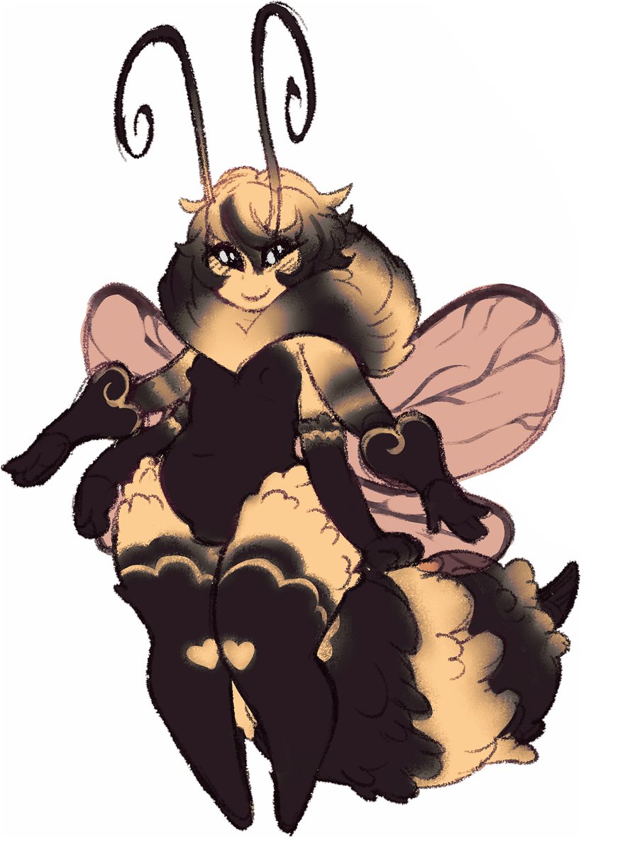 &lt;3 4_arms ambiguous_gender animal_humanoid antennae_(anatomy) arthropod arthropod_abdomen arthropod_humanoid bee_humanoid black_body black_fur coffuu curvy_figure fur hair hi_res humanoid hymenopteran hymenopteran_humanoid insect insect_humanoid multi_arm multi_limb multicolored_body multicolored_fur navel neck_tuft nipples smile solo standing stinger tuft two_tone_body two_tone_fur wings yellow_body yellow_fur