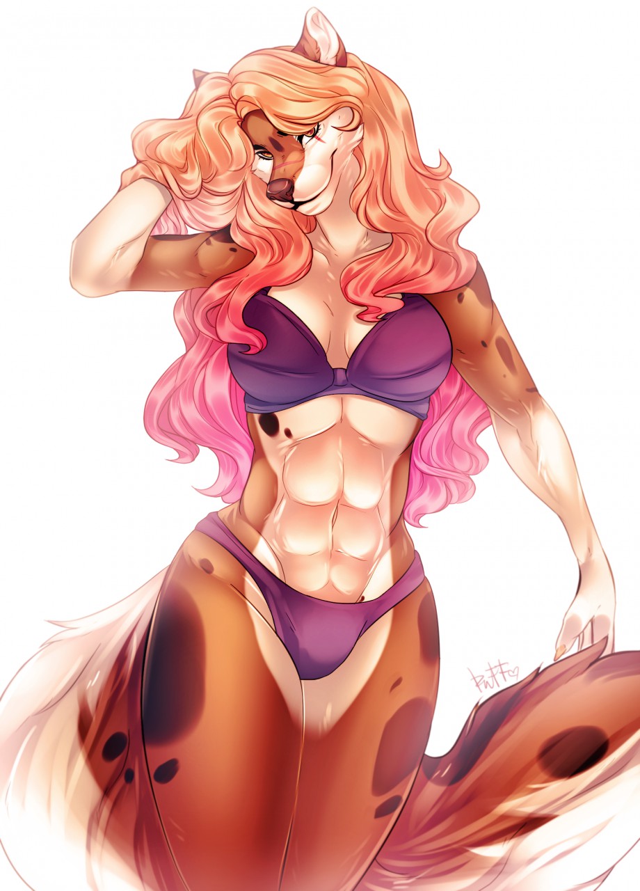 2020 abs anthro breasts canid canine canis clothed clothing digital_media_(artwork) domestic_dog eyebrows eyelashes female hair hi_res kristiana_puff looking_at_viewer mammal simple_background smile solo white_background