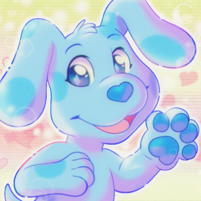 &lt;3 1:1 blue's_clues blue_(blue's_clues) canid canine canis carnival-tricks domestic_dog female feral gesture heart_nose looking_at_viewer mammal nickelodeon open_mouth pawpads paws smile solo waving