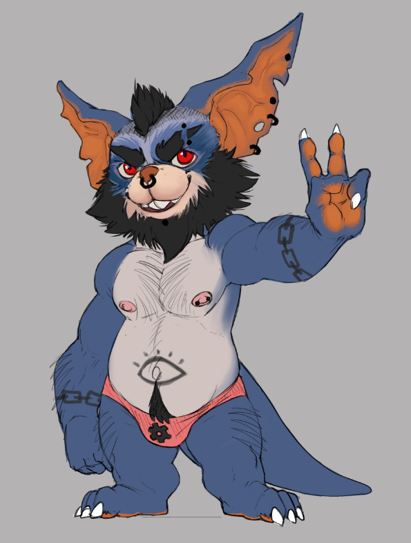 2019 3_toes 4_fingers alternate_version_at_source anthro barefoot belly biceps big_calves big_quads black_beard black_eyebrows black_jewelry black_pseudo_hair black_pubes black_ring black_speedo blue_arms blue_body blue_ears blue_face blue_fingers blue_fur blue_hands blue_legs blue_neck blue_pubes blue_tail bobo_(bristol) bristol chua claws clothed clothed_anthro clothed_male clothing colored deltoids digital_drawing_(artwork) digital_media_(artwork) ear_piercing ear_ring eyebrow_piercing eyebrow_stud eyebrows facial_piercing fan_character feet fingers flat_colors front_view full-length_portrait fur gear gear_symbol gesture grey_background grey_belly grey_body grey_chest grey_face grey_fur grey_neck hairy_arms hairy_legs happy humanoid_hands jewelry looking_at_viewer male male_anthro mammal multicolored_body multicolored_fur musclegut muscular muscular_anthro muscular_male navel nipple_barbell nipple_piercing nipples nose_piercing nose_ring open_mouth open_smile pawpads piercing pink_inner_ear pink_nipples pink_nose pink_pawpads pink_speedo plantigrade portrait pseudo_hair red_eyes short_anthro short_male simple_background skimpy slightly_chubby_anthro slightly_chubby_male smile smiling_at_viewer solo standing toes topless topless_anthro topless_male two_tone_body two_tone_face two_tone_fur two_tone_neck two_tone_speedo v_sign white_claws wildstar