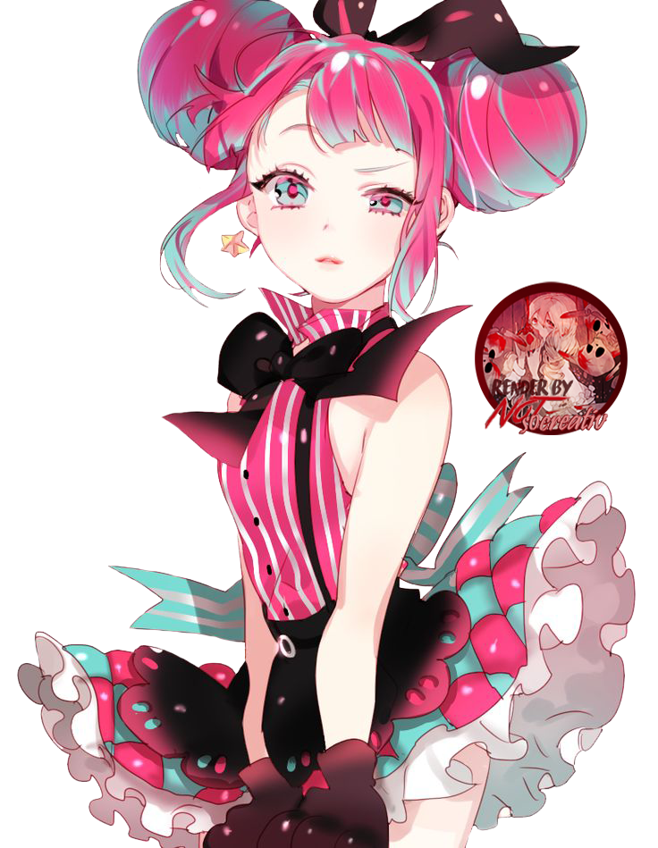 1girl artist_request bow bowtie character_request copyright_request double_bun extraction gloves pink_hair solo