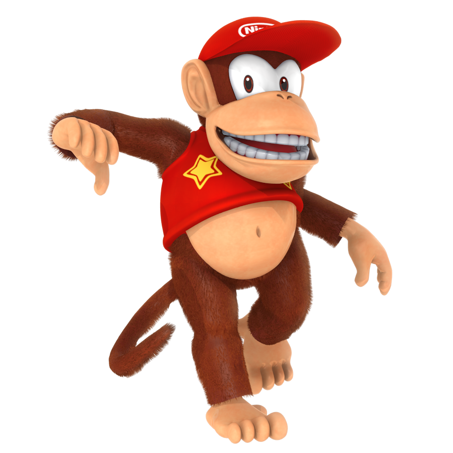 1boy 3d artist_request baseball_cap brown_eyes clothes_writing company_name diddy_kong donkey_kong_(series) donkey_kong_country full_body furry furry_male hat looking_at_viewer male_focus navel no_humans open_mouth print_shirt red_headwear red_shirt shirt solo source_request star_(symbol) star_print teeth