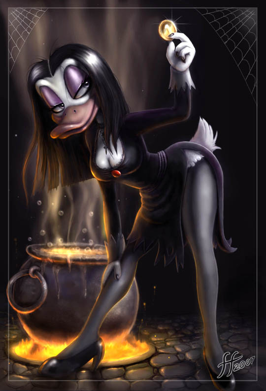 14-bis 2007 avian bird boiling breasts cauldron clothed clothing dime disney duck ducktales female fernando_faria fire high_heels magic_user magica_de_spell solo web witch