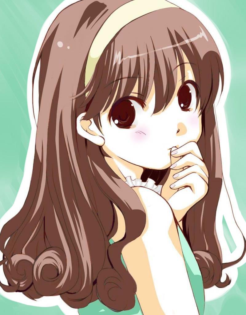 1girl aqua_background aqua_shirt bangs brown_eyes brown_hair clenched_hand closed_mouth drill_hair hikaru_(ofuton_at5) long_hair original shirt