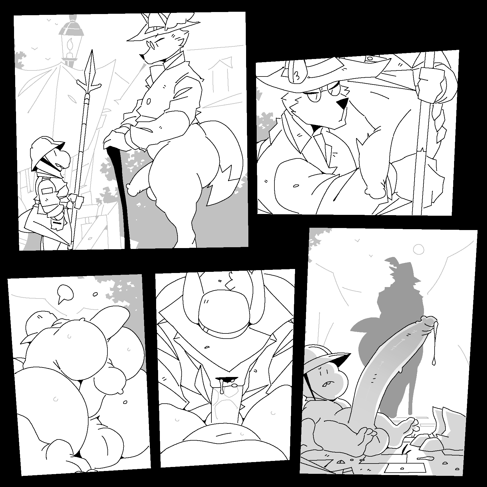 1:1 2023 anal anal_penetration anthro balls big_butt big_penis boatboots bodily_fluids butt canid canine clothed clothed_sex clothing colorless comic cum cum_drip cum_from_nose cum_in_mouth cum_in_nose cum_inside detailed_background digital_drawing_(artwork) digital_media_(artwork) dripping duo erection fellatio foreskin fox fur genital_fluids genitals hat hat_feather hat_only headgear headgear_only headwear headwear_only hi_res huge_penis humanoid_genitalia humanoid_penis leaking_cum loose_feather male male/male male_penetrated male_penetrating male_penetrating_male mammal melee_weapon military monochrome mostly_nude nude oral oral_penetration penetration penile penis polearm sex silhouette simple_background size_difference soldier soldier_helmet spear suit tail thick_thighs warrior weapon wide_hips
