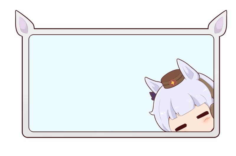 1girl animal_ears blue_background blush_stickers brown_headwear chibi closed_eyes ear_covers facing_viewer gold_ship_(umamusume) gomashio_(goma_feet) grey_hair hat horse_ears mini_hat peeking_out solo umamusume white_background