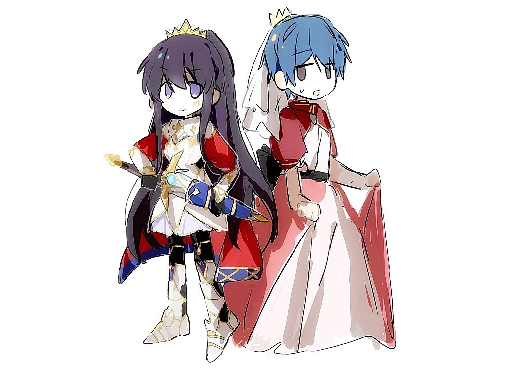 1boy 1girl armor armored_boots armored_dress blue_hair boots bridal_veil crown date_a_live dress itsuka_shidou knight long_hair muuu_suki open_mouth princess puffy_short_sleeves puffy_sleeves purple_eyes purple_hair sheath short_hair short_sleeves sword unsheathing veil weapon yatogami_tooka