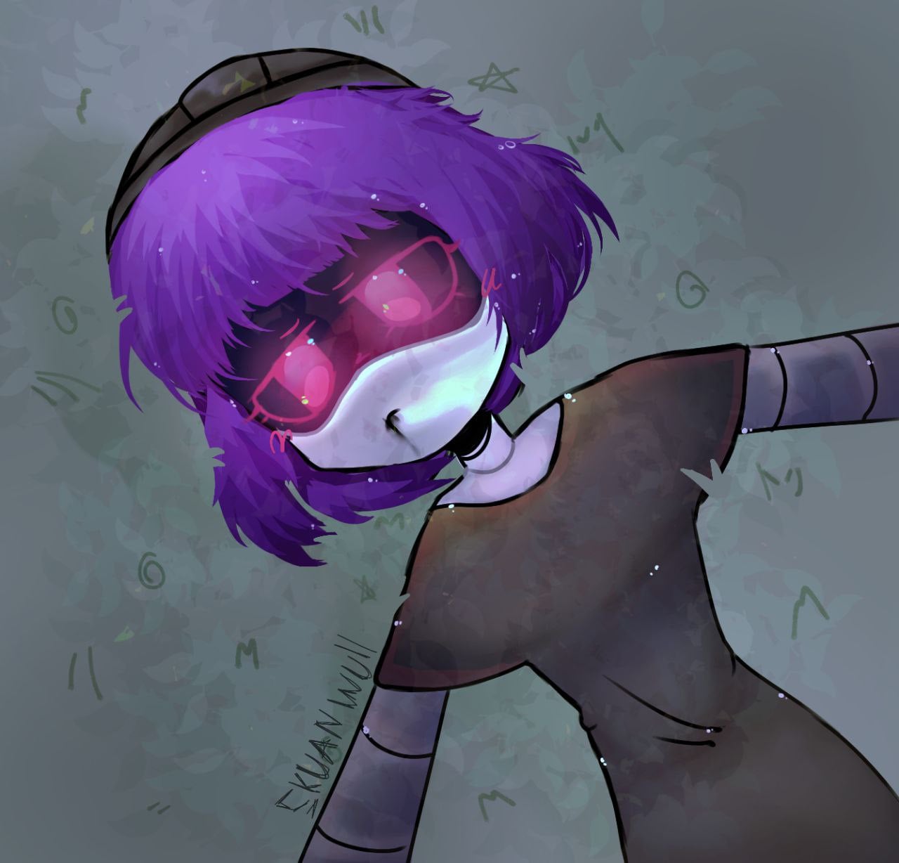 clothing dress female glitch_productions grey_clothing grey_dress hair hi_res humanoid lying machine metallic_body murder_drones oil oil_stain purple_hair red_eyes robot solo unknown_artist white_body worker_drone worker_helmet