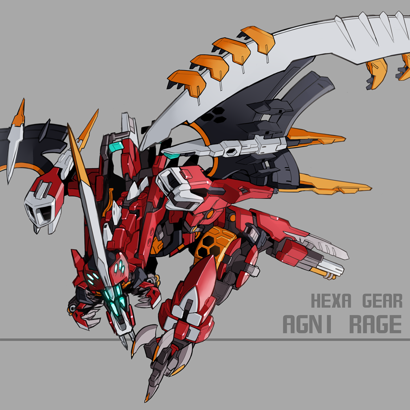 agnirage blue_eyes character_name copyright_name extra_eyes hexa_gear mecha mechanical_wings memento_vivi no_humans open_mouth science_fiction solo wings