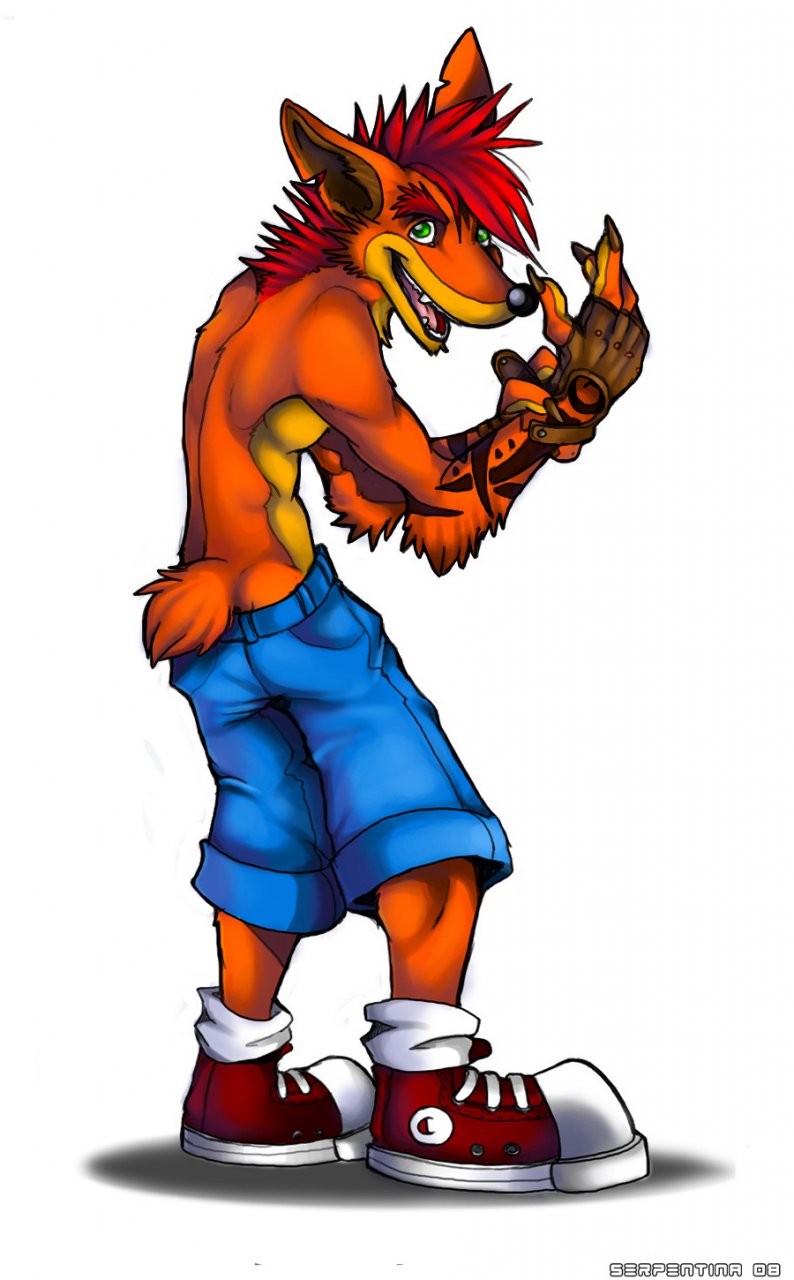 activision anthro arody bandicoot bottomwear clothed clothing crash_bandicoot crash_bandicoot_(series) footwear green_eyes hi_res looking_at_viewer male mammal marsupial pants shoes smile solo topless video_games