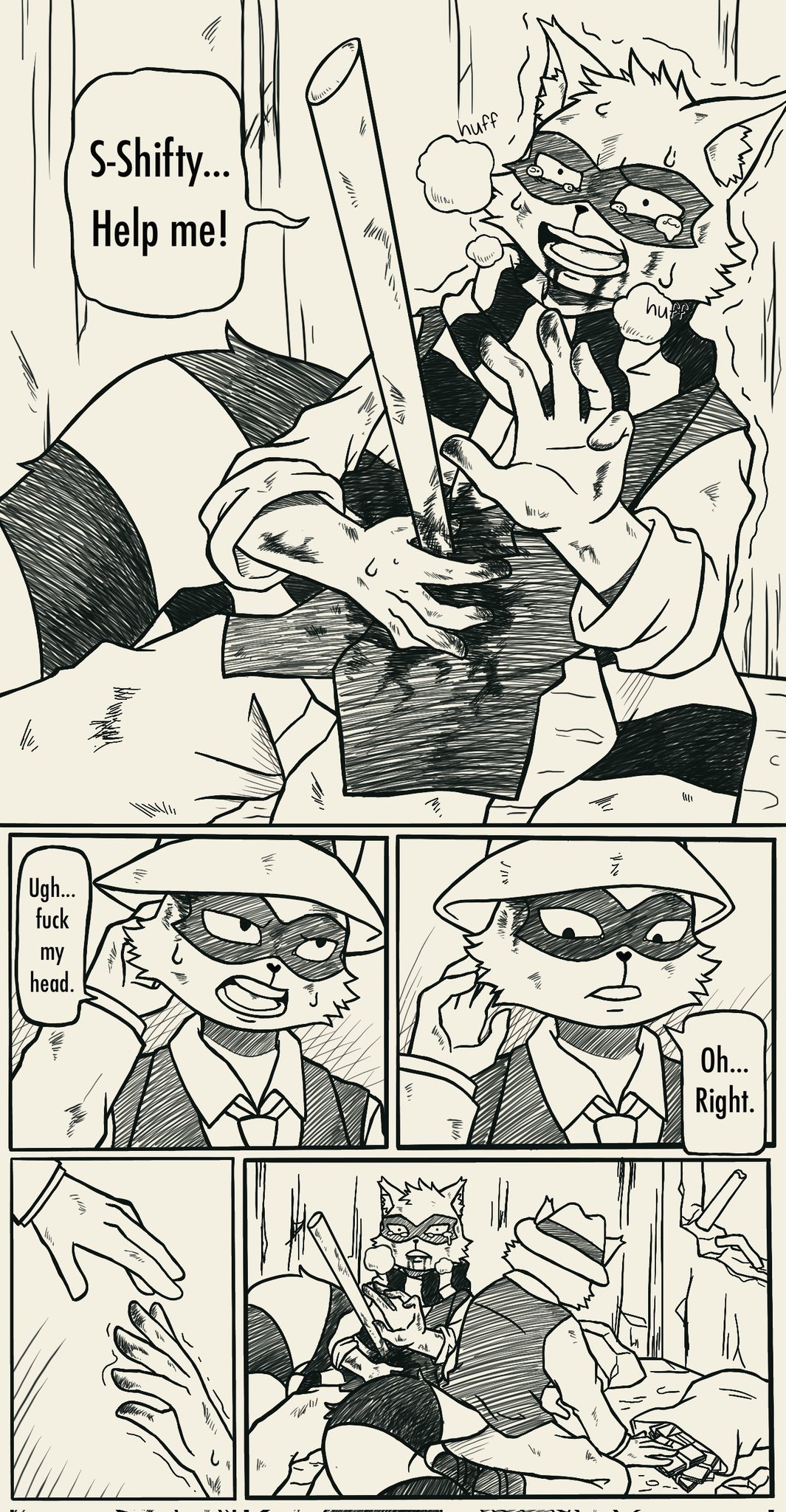 anthro betrayal blood bodily_fluids clothing comic danjo_rin duo english_text gore happy_tree_friends hat headgear headwear hi_res impalement lifty_(htf) male mammal money procyonid profanity raccoon scraf shifty_(htf) tears text