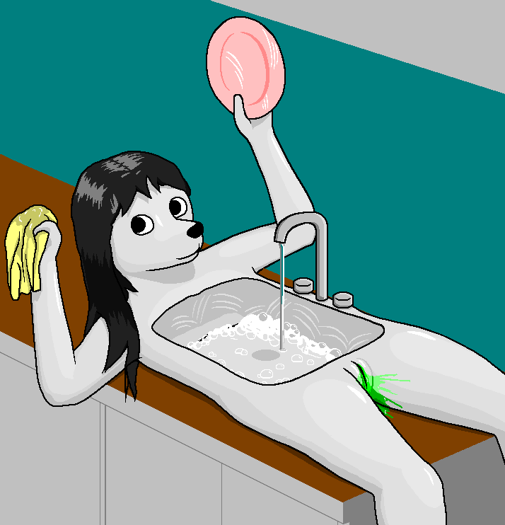 alternate_version_at_source animate_inanimate anthro black_hair bodily_fluids canid canine canis daleport996 digital_media_(artwork) domestic_dog female genital_fluids genitals hair holding_object kitchen kitchen_sink long_hair lying mammal nude on_back on_counter pussy pussy_juice soap solo unusual_bodily_fluids unusual_genital_fluids unusual_pussy_juice what what_has_science_done white_body why