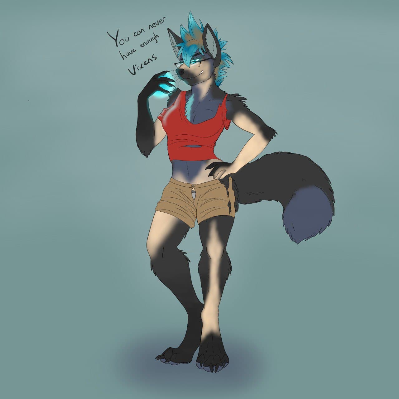 anthro biped black_body black_fur black_nose blue_body blue_eyes blue_fur blue_hair bottomwear breast_growth breasts brown_hair canid canine claws clothing curious~red~fox_(artist) dialogue digitigrade ear_expansion expansion eyewear female feminization fluffy fox fur fur_growth gender_transformation glasses grey_pawpads growth hair hair_growth hi_res human human_to_anthro humanoid magic mammal mid_transformation mtf_transformation pawpads paws plantigrade_to_digtigrade shirt shorts simple_background snout snout_growth solo species_transformation teeth text topwear torn_bottomwear torn_clothing torn_shirt torn_shorts torn_topwear transformation underwear whiskers