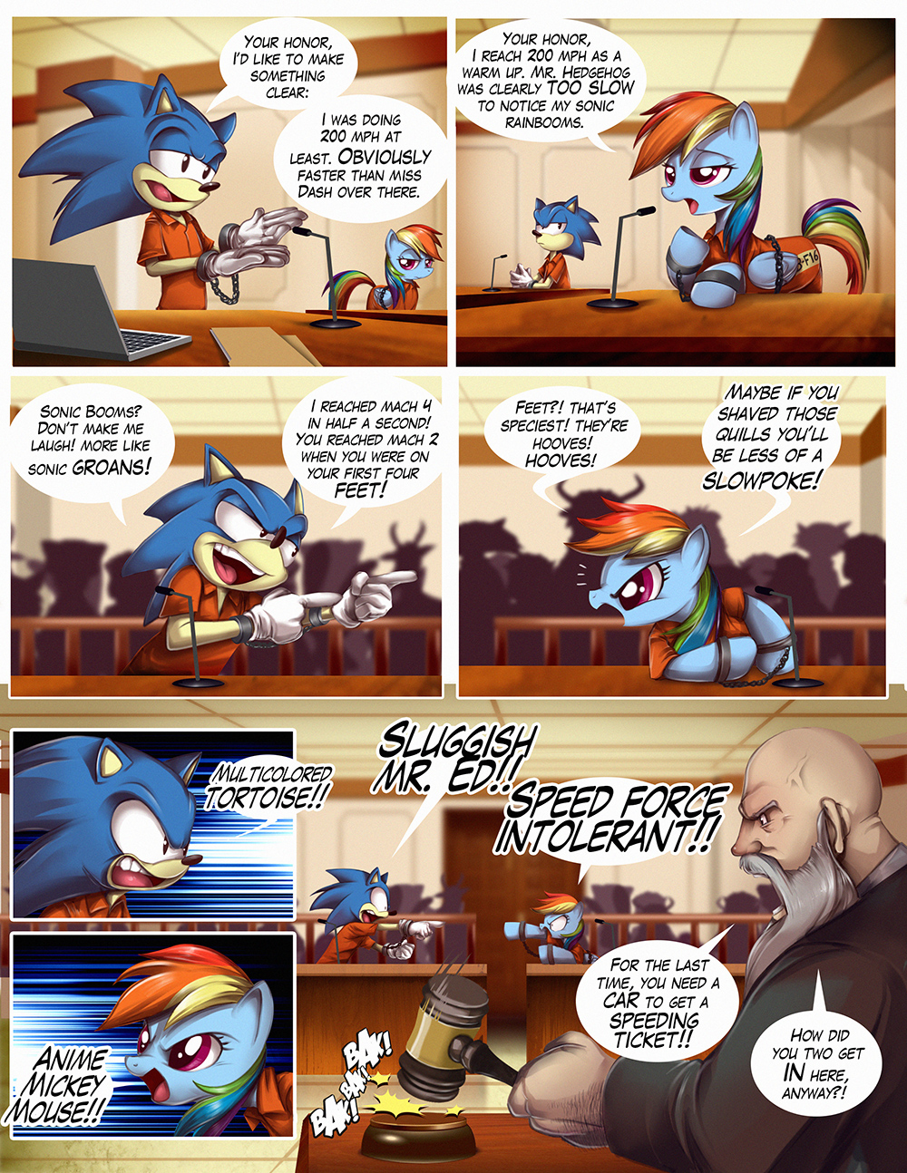 ace_attorney anthro capcom comic courtroom dialogue english_text equid equine eulipotyphlan female feral friendship_is_magic hasbro hedgehog hi_res horse human judge male mammal my_little_pony nauyaco pegasus pony prison_jumpsuit rainbow_dash_(mlp) sega sonic_the_hedgehog sonic_the_hedgehog_(series) speech_bubble text video_games wings