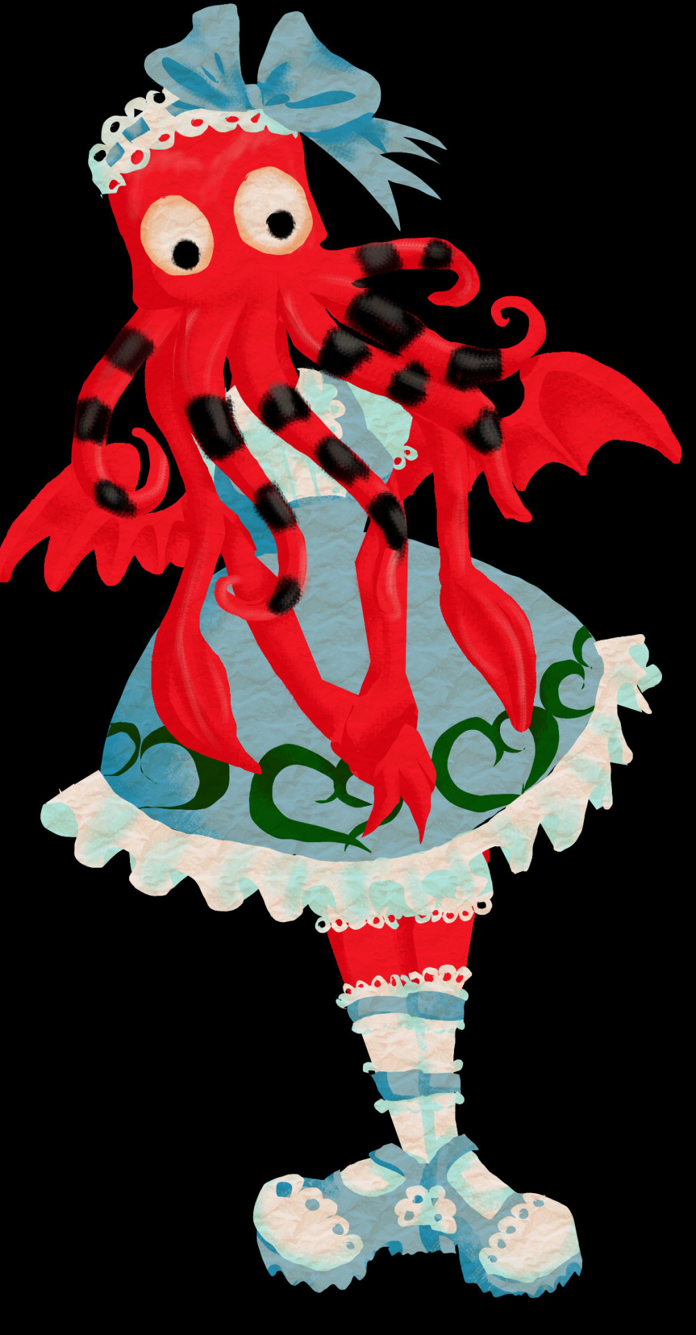 accessory clothing cthulhu cthulhu_mythos dress footwear h.p._lovecraft hair_accessory hair_ribbon hi_res lolita_(fashion) lolita_dress octopus ribbons simple_background socks solo tentacles