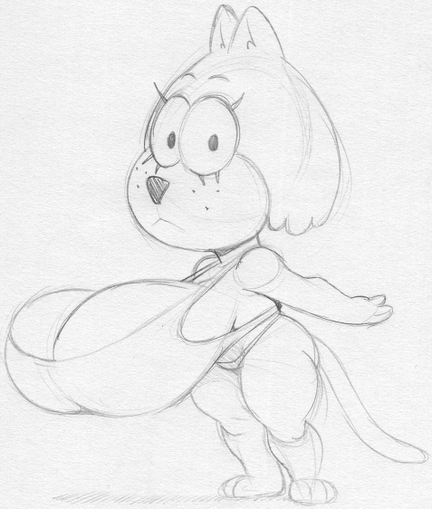 big_breasts brain_(top_cat) breasts domestic_cat eyebrows eyelashes felid feline felis fingers freckles hanna-barbera jellystone_(hbo_max) long_tail mammal monochrome sbshouseofpancakes sketch solo standing top_cat_(series) traditional_media_(artwork) wide_eyed