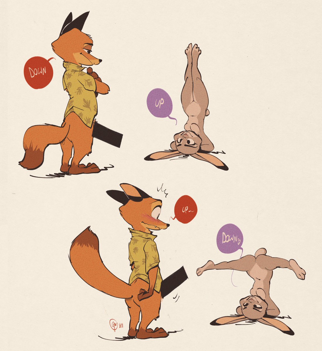 anthro bottomless canid canine censored clothed clothing disney edtropolis female fox hi_res judy_hopps lagomorph leporid male male/female mammal nick_wilde nude rabbit shirt topwear zootopia