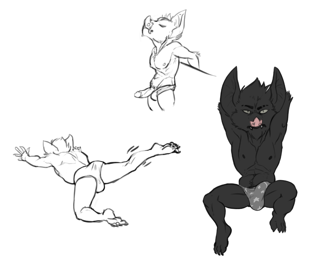 2016 4_toes 5_fingers abs action_pose anthro arm_tuft athletic athletic_anthro athletic_male belly black_body black_claws black_eyebrows black_fur black_nipples bristol bulge cheek_tuft chin_tuft chiropteran claws closed_frown clothed clothing colored_sketch digital_media_(artwork) elbow_tufts erection eyebrows eyes_closed facial_tuft feet fingers front_view full-length_portrait fur genitals glans grey_arms grey_belly grey_chest grey_ears grey_face grey_feet grey_inner_ear grey_legs grey_speedo grey_toes head_tuft humanoid_genitalia humanoid_hands humanoid_penis looking_at_viewer looking_forward male male_anthro mammal motion_lines navel nipples partially_clothed partially_clothed_anthro partially_clothed_male pecs penis pink_nose poking_out portrait pose rear_view short_anthro short_male side_view simple_background sitting sketch solo spread_legs spreading standing star star_symbol symbol toes tuft vein veiny_penis white_background