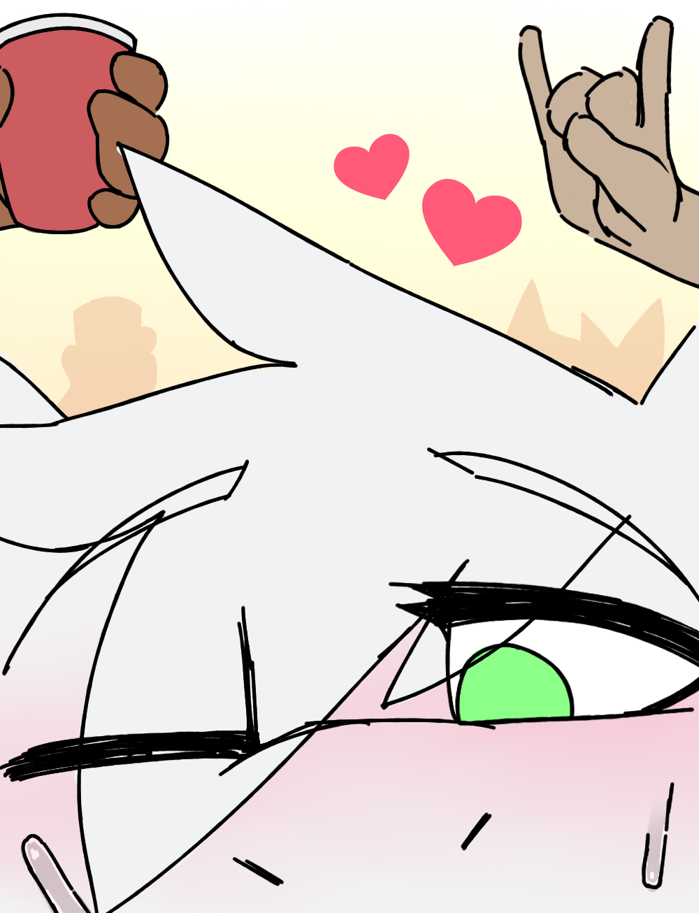 &lt;3 anthro asriel_dreemurr blush bodily_fluids boss_monster bovid caprine close-up college container cup eyebrow_through_hair eyebrows fur goat green_eyes group hair hi_res holding_object human looking_down male mammal one_eye_closed party saliva school selfie sweat translucent translucent_hair undertale undertale_(series) video_games white_body white_fur white_hair wink youwannaslap