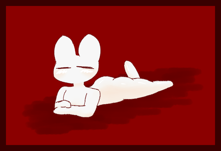 ambiguous_gender blush border butt featureless_feet featureless_hands featureless_limbs fecharis hatrian hatrian_(character) humanoid looking_at_viewer lying on_front raised_leg red_border simple_background solo white_body