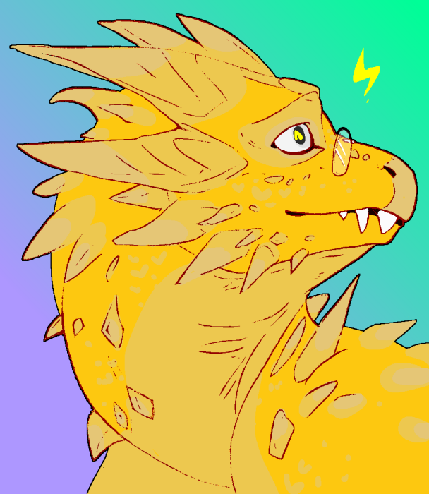 &lt;3 &lt;3_eyes alphys anthro bust_portrait eyewear female glasses gradient_background head_spines lighting_bolt lizard looking_back megalogrowmon overbite portrait reptile scales scalie sharp_teeth side_view simple_background smile solo spines teeth undertale_(series) yellow_body yellow_eyes yellow_scales yellow_spines