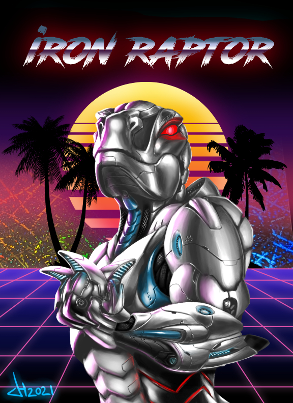 badge dinosaur dromaeosaurid ironraptor reptile robotic scalie solo theropod vaporwave velociraptor