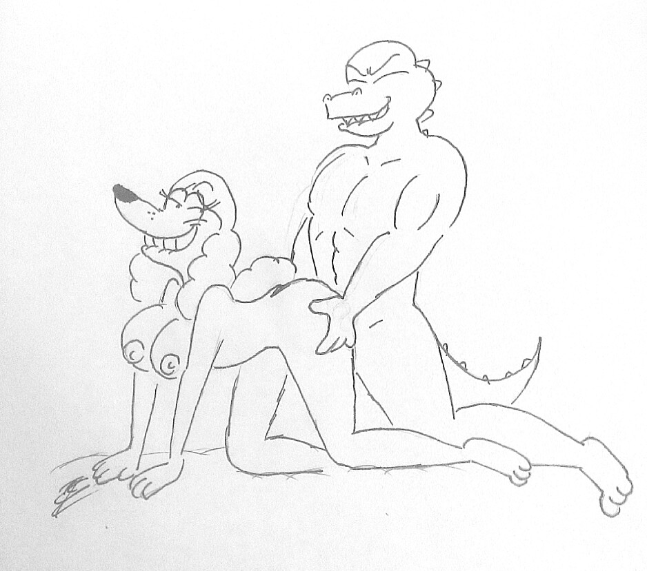 2017 3_toes 4_fingers all_fours alligator alligatorid ambiguous_penetration anthro black_nose breasts canid canine canis crocodilian doggystyle domestic_dog duo feet female female_penetrated fingers from_behind_position hand_on_butt looking_back_at_partner male male/female male_penetrating male_penetrating_female mammal monochrome muscular muscular_male nipples nude penetration penile penile_penetration poofy_hair reptile rockytoonzcomics rod_garth scalie sex signature sketch toes