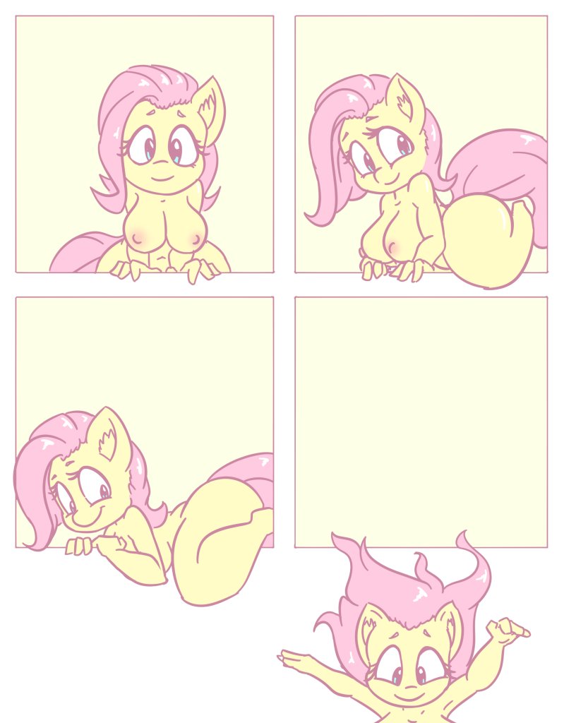 anthro anthrofied big_breasts breasts comic equid equine female fluttershy_(mlp) friendship_is_magic hair mammal my_little_pony nipples nude pink_hair snus-kun solo yellow_body