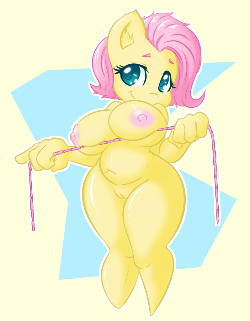 anthro anthrofied areola big_breasts breasts equid equine female fluttershy_(mlp) friendship_is_magic genitals hair mammal my_little_pony nipples pink_hair pussy snus-kun thick_thighs yellow_body