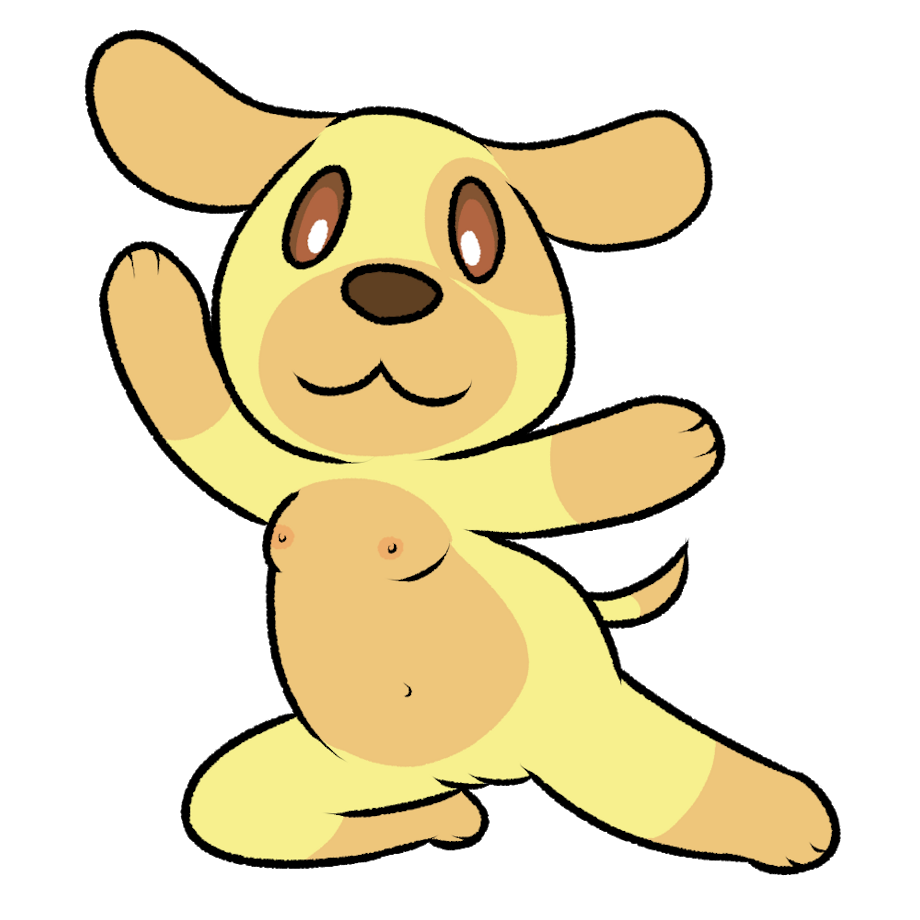 1:1 alpha_channel animal_crossing anthro breasts canid canine canis dog_tail domestic_dog female genitals goldie_(animal_crossing) mammal nintendo nishi_oxnard nude paws pussy simple_background smile solo transparent_background video_games