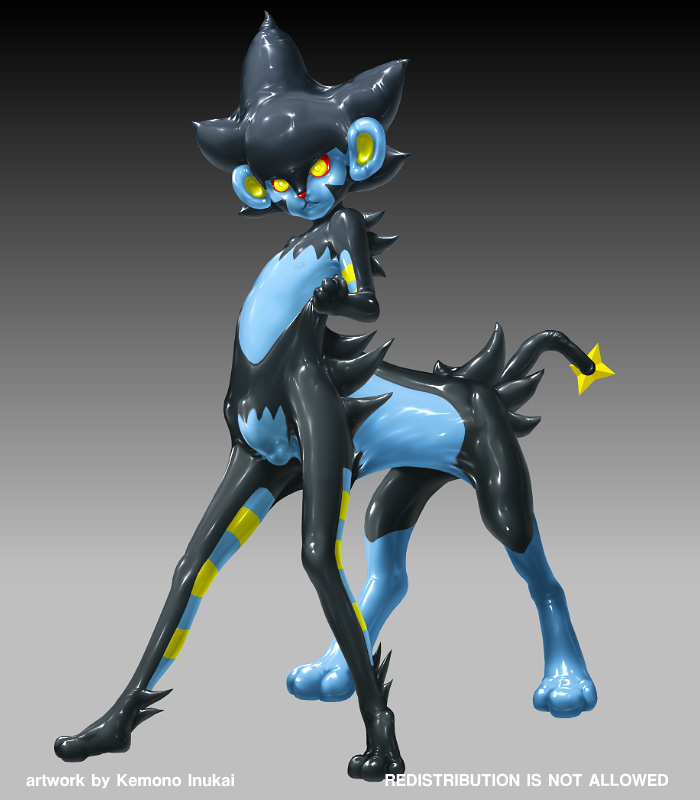 big_ears bulge feline kemono_inukai luxray male mammal nintendo pok&eacute;mon pok&eacute;mon_(species) rubber rubbersuit shiny simple_background taur video_games