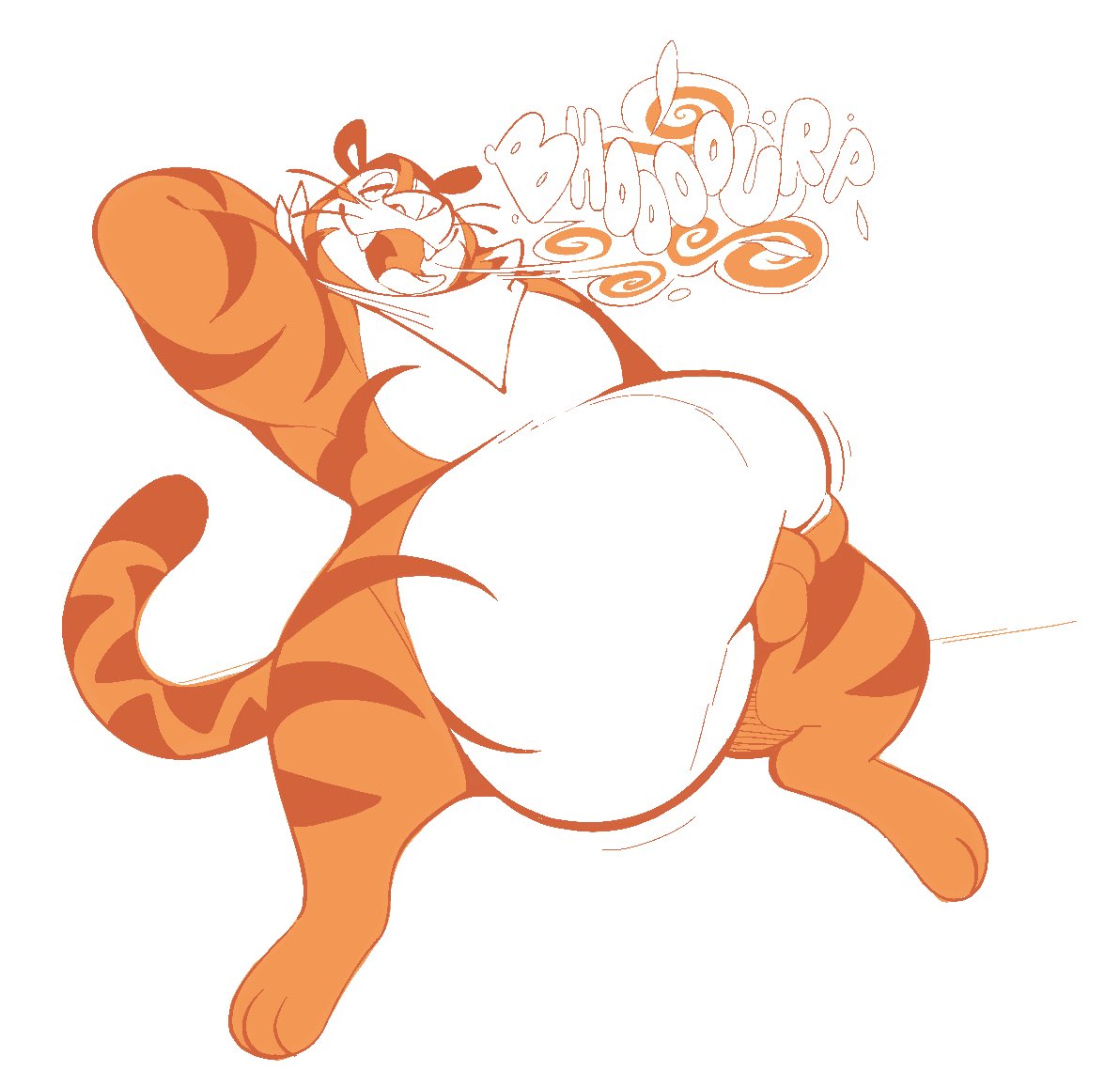 anthro bandanna belly big_belly boot_(artist) burping chubby_male fangs felid frosted_flakes kellogg's kerchief kerchief_only male mammal mascot mostly_nude neckerchief neckerchief_only pantherine solo tiger tony_the_tiger